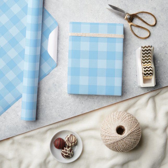 Vintag Pastel Blue Karo Gingham Pattern Geschenkpapier (Kunsthandwerk)