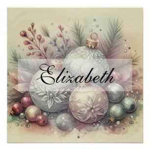 Vintag Pastel Watercolor Weihnachtsschmuck Poster