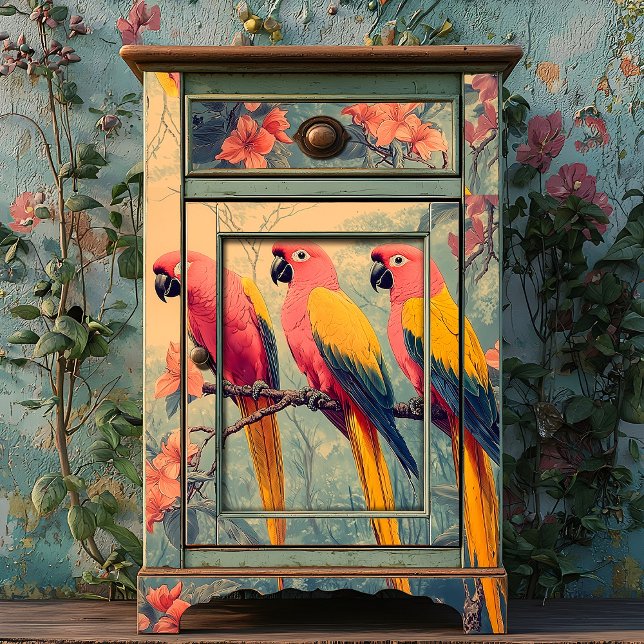 Vintag Pastellrosa Gelbe Papageien Seidenpapier (Von Creator hochgeladen)