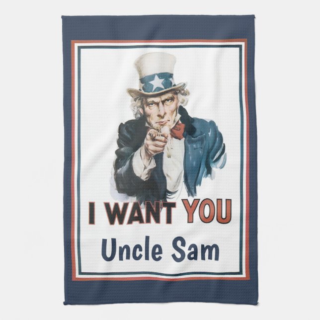 Vintag Patriotic Uncle Sam Woll Geschirrtuch (Vertikal)