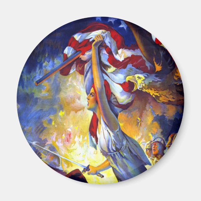 Vintag Patriotische Lady Liberty American Flag Adl Magnet (Vorne)