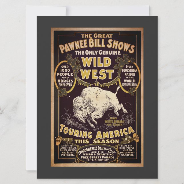 Vintag Pawnee Bill Wild West Flat Card anzeigen (Vorderseite)