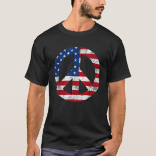 Vintag Peace Sign Symbol American Flag 4. Juli T-Shirt