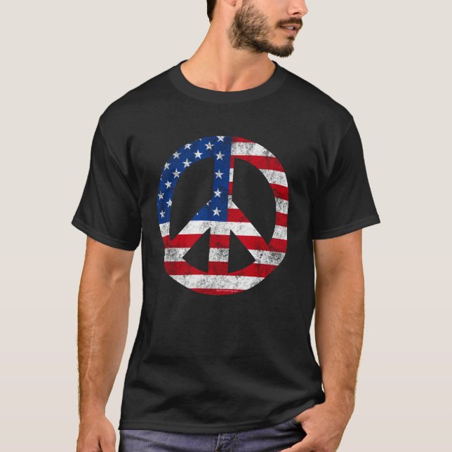 Vintag Peace Sign Symbol American Flag 4. Juli T-Shirt (Vorderseite)