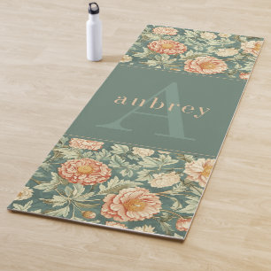 Vintag Peach Floral William Morris Monogram Yogamatte