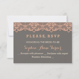 Vintag Peach Gray Lace Wedding RSVP Custom Karte