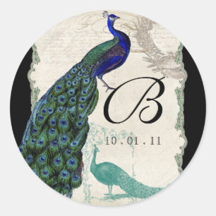 Vintag Peacock 5 - Hochzeitssticker oder -Siegel Runder Aufkleber