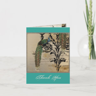 Vintag Peacock 6 Musiknoten Candelabra Swirl Dankeskarte