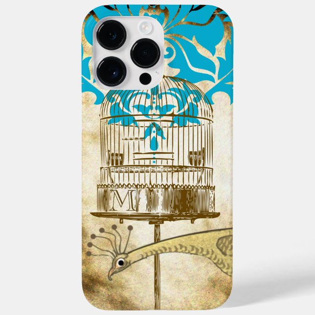 Vintag Peacock Birdcage Damask iPhone Case (Rückseite)