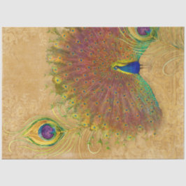 Vintag Peacock Feather Blue Gold Floral Damask Seidenpapier
