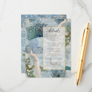 Vintag Peacock Feathers Blue White Script Details Begleitkarte