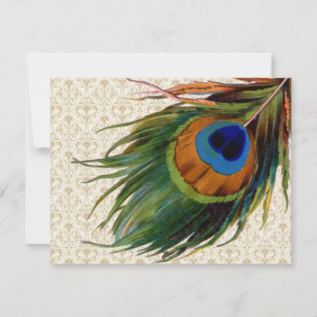 Vintag Peacock Feathers Bridal Tee Einladung (Vorderseite)