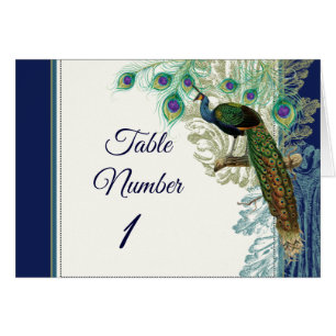 Vintag Peacock Feathers Tischnummern Navy Blue