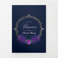 Vintag Peacock Floral Quinceañera Foto Tri-Fold
