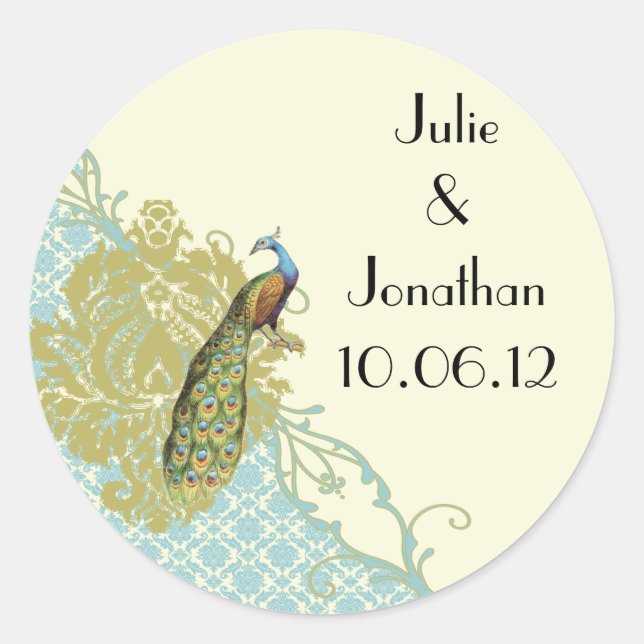 Vintag Peacock Lagoon Damask Sticker (Vorderseite)