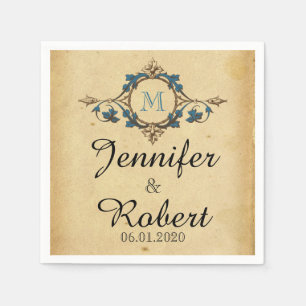 Vintag Peacock Monogram Wedding Napkin Serviette