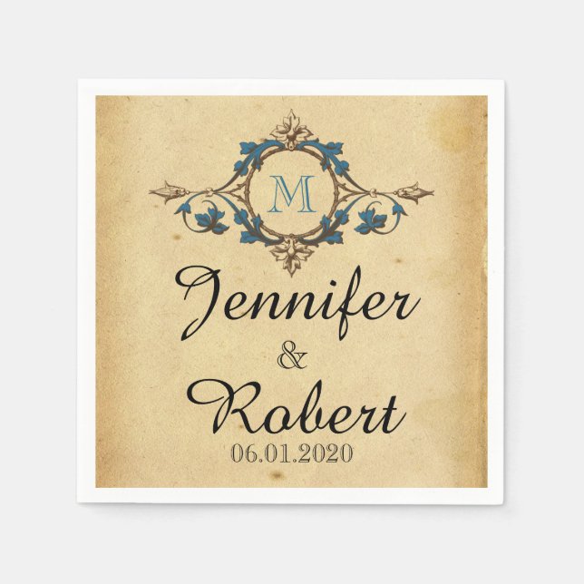 Vintag Peacock Monogram Wedding Napkin Serviette (Vorderseite)