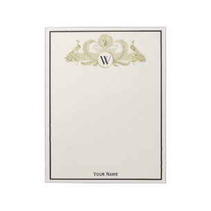 Vintag Peacocks Monogram Imitate Gold Ivory BG Notizblock