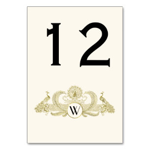 Vintag Peacocks Monogram Imitate Gold Ivory BG Tischnummer