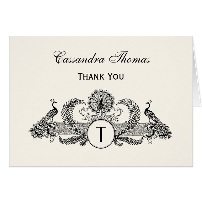 Vintag Peacocks Monogram Ivory BG (Vorderseite (Horizontal))