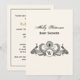 Vintag Peacocks Monogram Ivory BG Einladung