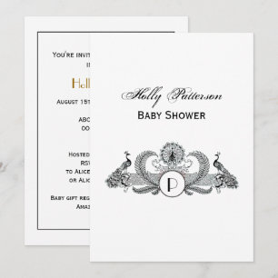 Vintag Peacocks Monogram Ivory BG Einladung