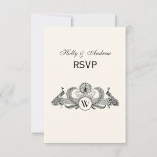 Vintag Peacocks Monogram Ivory BG RSVP Karte