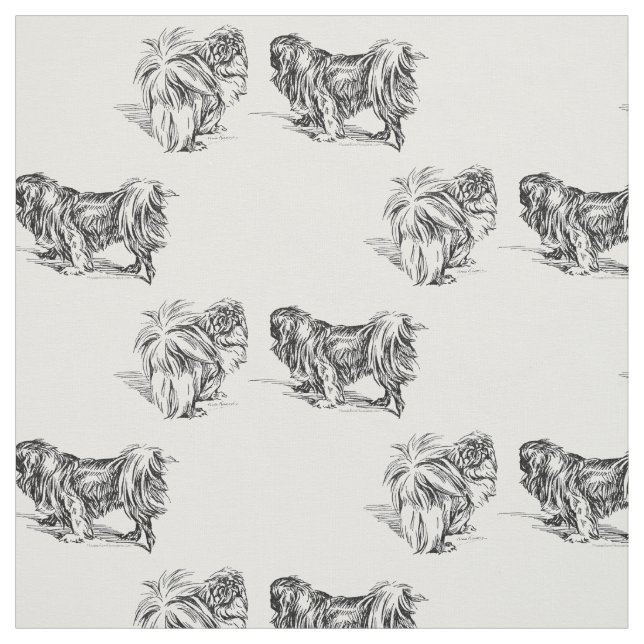 Vintag Pekingese Sketch Stoff (Muster)