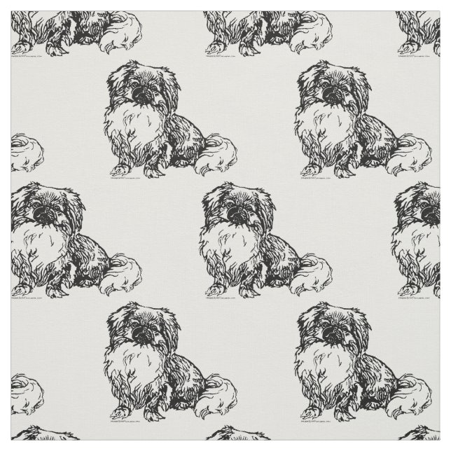 Vintag Pekingese Sketch Stoff (Muster)