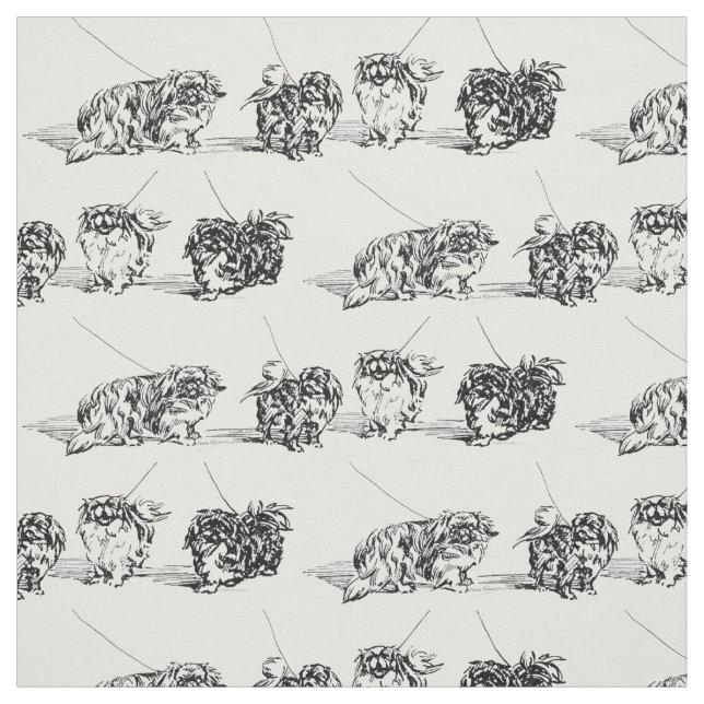 Vintag Pekingese Sketch Stoff (Muster)