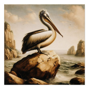 Vintag Pelican Decoupage Poster
