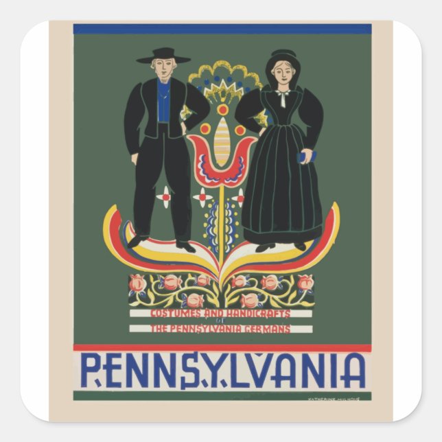 Vintag Pennsylvania Travel Quadratischer Aufkleber (Vorderseite)