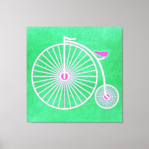 Vintag Penny Farthing Bicycle on Green Parchment Leinwanddruck