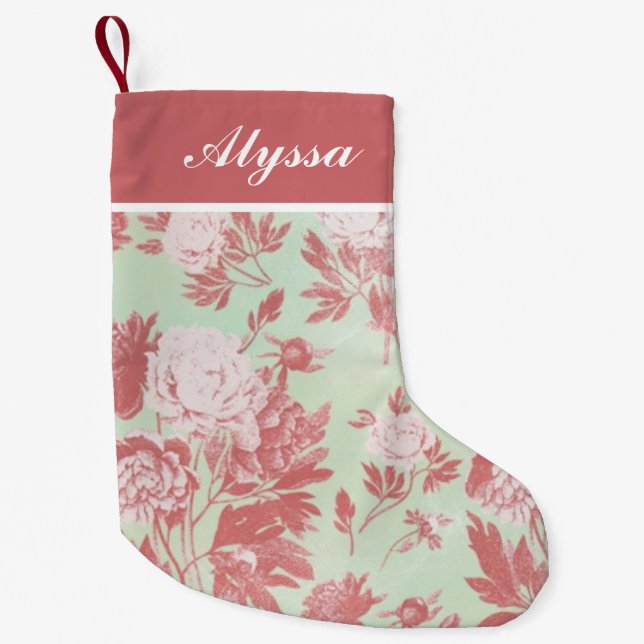 Vintag Peonies Personalisiert Kleiner Weihnachtsstrumpf (Vorderseite)