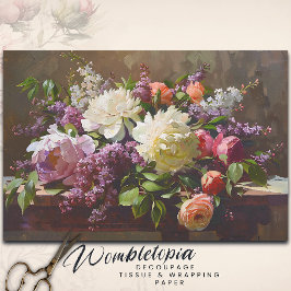 Vintag Peony & Lilac Floral Bouquet Decoupage Seidenpapier