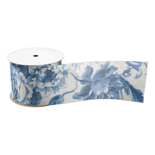 Vintag Peony Rose Floral Delft Satinband