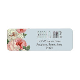 Vintag Peony Wedding Couple Blue Address Label