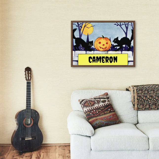 Vintag personalisierbares Cat Pumpkin Halloween Poster (Von Creator hochgeladen)