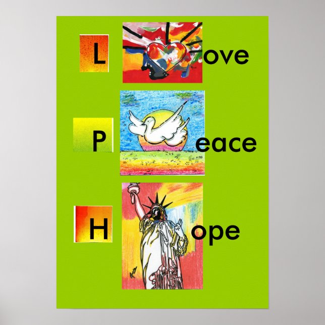 Vintag Peter Max Art LIEBE PEACE HOPE Poster (Vorne)