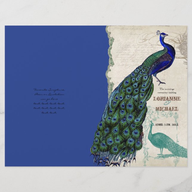 Vintag Pfau 5 - Feierliches Hochzeitsprogramm (Vorderseite)