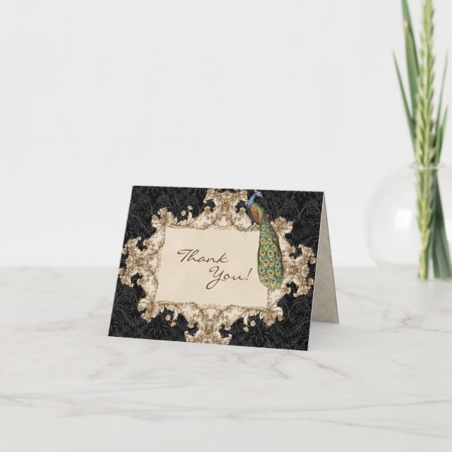 Vintag Pfau & Etchings Hochzeit Dankeschön Hinweis Dankeskarte (Vorderseite)