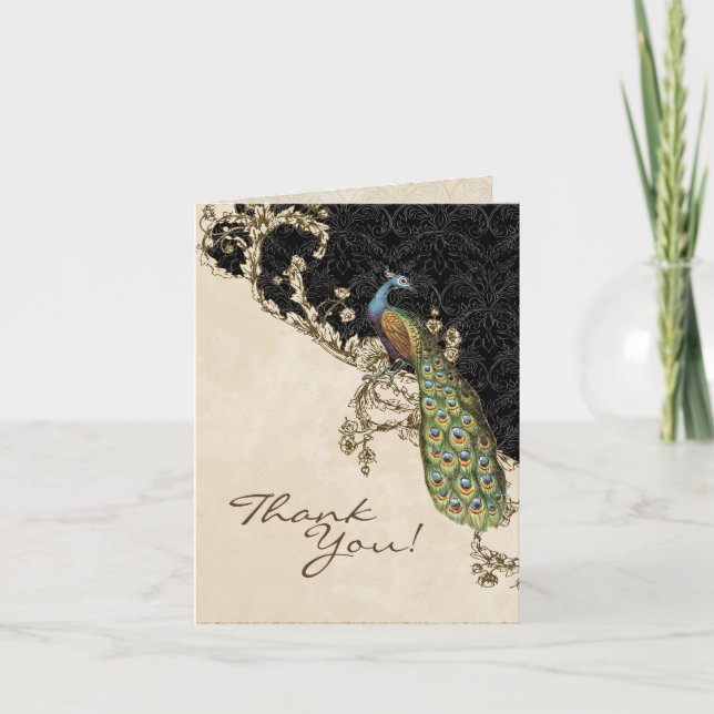 Vintag Pfau & Etchings Hochzeit Dankeschön Hinweis Dankeskarte (Vorderseite)