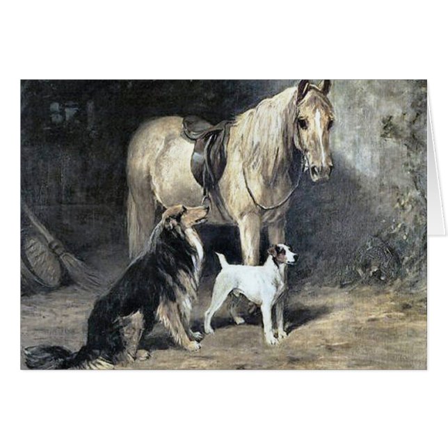 Vintag - Pferd u. Hunde warteten Meister, (Vorderseite (Horizontal))