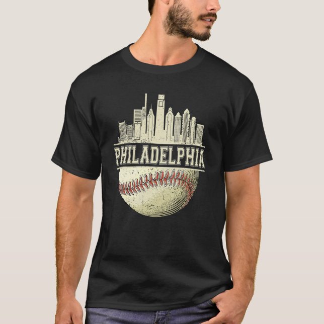 Vintag Philadelphia Baseball Skyline Retro Philly T-Shirt (Vorderseite)