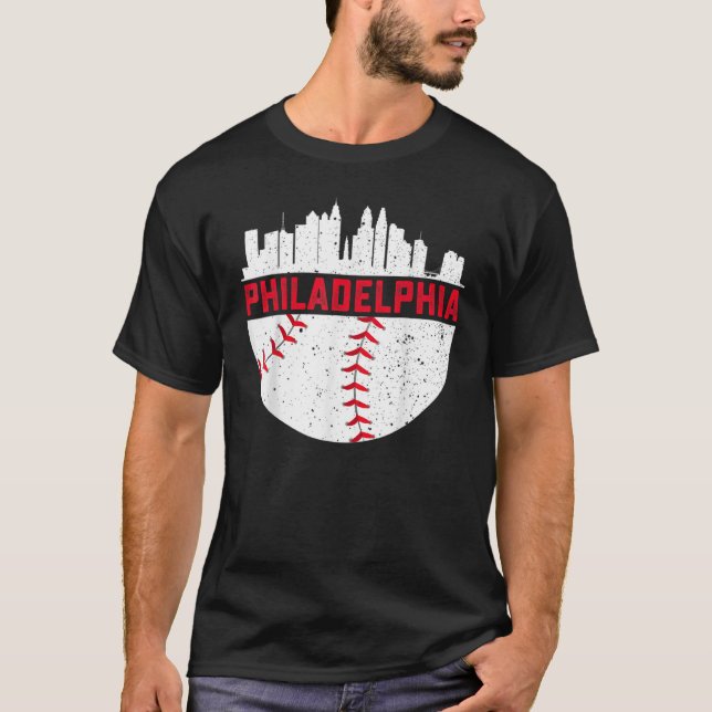 Vintag Philadelphia Skyline Baseball Retro Philly T-Shirt (Vorderseite)