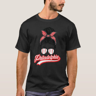 Vintag Philly Baseball Leopard Messy Bun Philadel T-Shirt