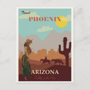 Vintag Phoenix Arizona Wüstencowgirl Postkarte