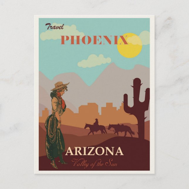Vintag Phoenix Arizona Wüstencowgirl Postkarte (Vorderseite)