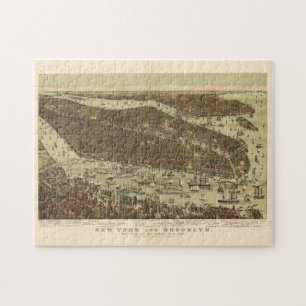 Vintag Pictorial Map of NYC and Brooklyn (1892) Puzzle