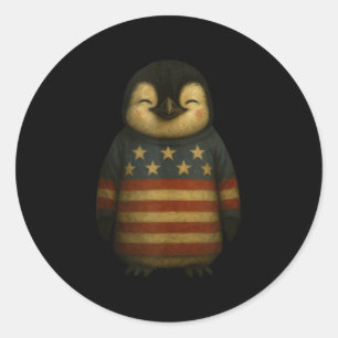 Vintag Pinguin American Flag feiert 4. Juli Runder Aufkleber